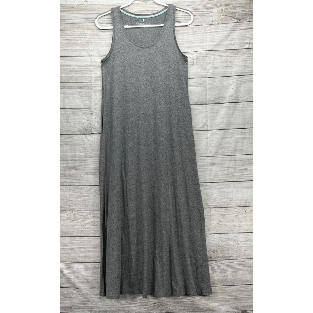Free Fly Women Gray Bamboo Viscose Blend Sleeveless Maxi Tank Dress Pockets S